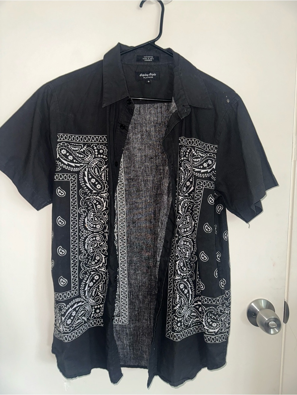 Eighty Eight Black Short-Sleeve Button-Down with White Bandana Print